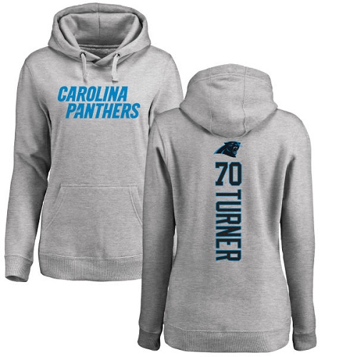 Carolina Panthers Ash Women Trai Turner Backer NFL Football #70 Pullover Hoodie Sweatshirts->nfl t-shirts->Sports Accessory